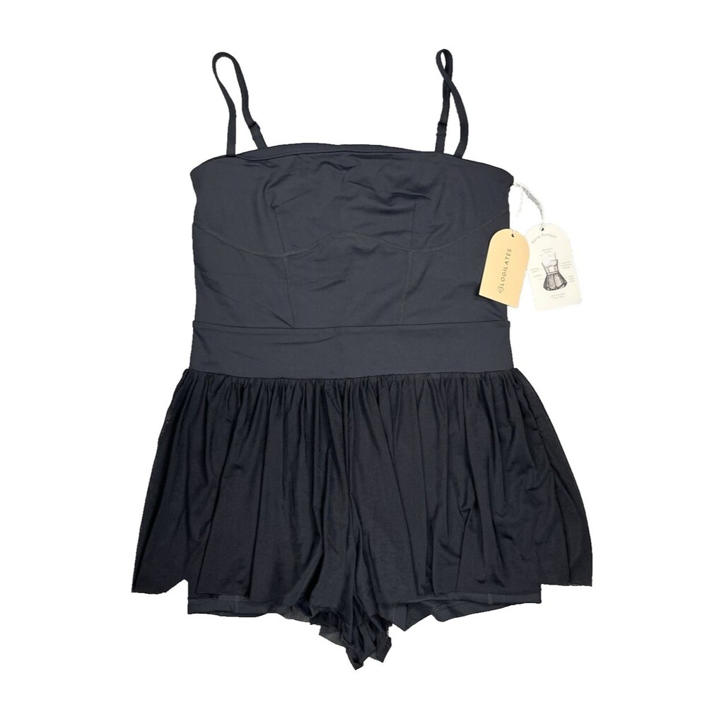 NWT Blogilates Black Strappy Active Romper Shorts One Piece Women L No Padding